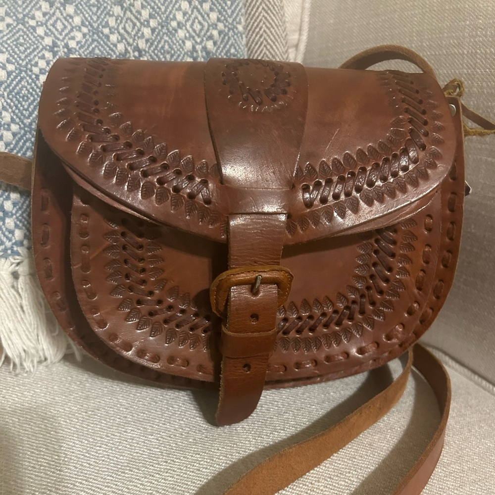 Guatemalan handmade Brown Leather Crossbody Bag
